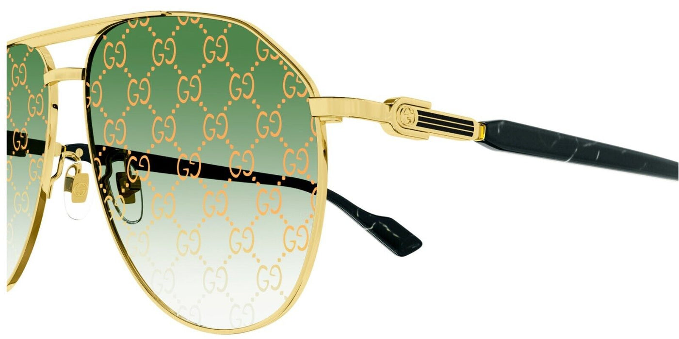 Gucci GG1220S 004 Gold/Green Mirrorred Oversize Teardrop Men's Sunglasses