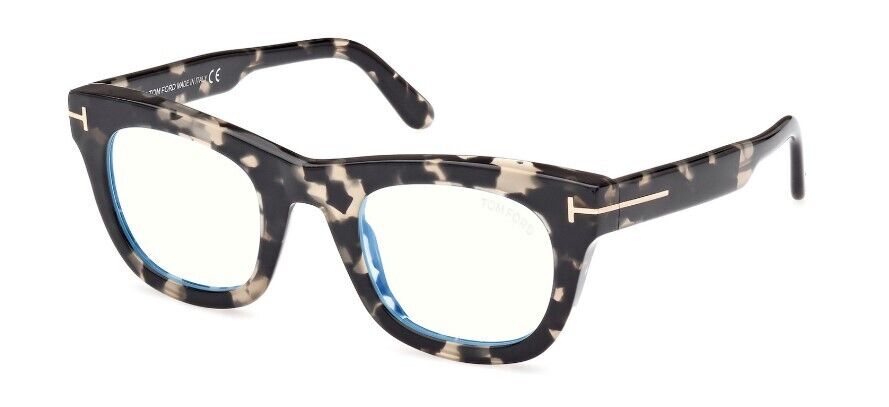 Tom Ford FT5872-B 005 Shiny Grey Havana/Blue Block Square Men's Eyeglasses