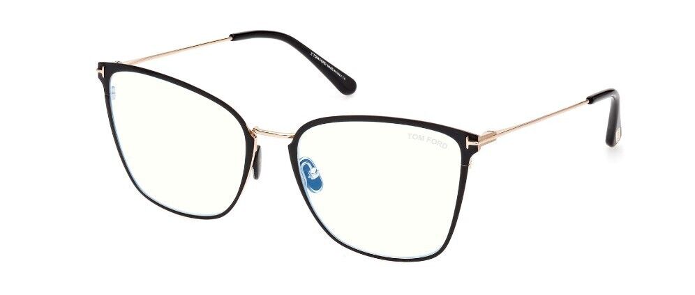 Tom Ford FT5839-B 001 Shiny Black/Blue Block Butterfly Women's Eyeglasses