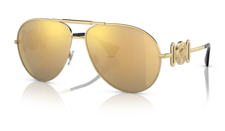 Versace 0VE2249 10027P Gold/Brown mirror gold Oval Men's Sunglasses.