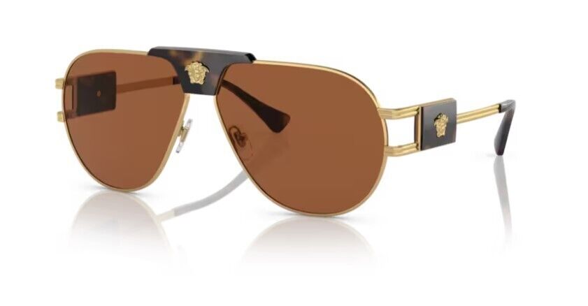 Versace 0VE2252 147073 - Gold / Dark Brown Polished Havana Men's Sunglasses