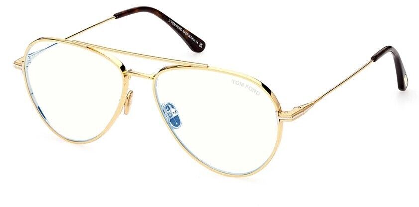 Tom Ford FT5800-B 030 Shiny Deep Gold/Blue Block Unisex Eyeglasses