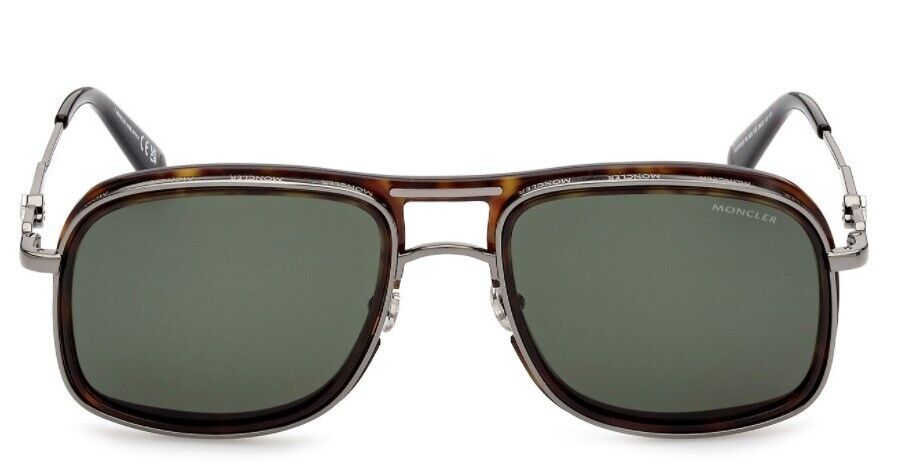 Moncler ML0223 Kontour 52R Dark Havana-Dark Ruthenium/Green Polarized Sunglasses