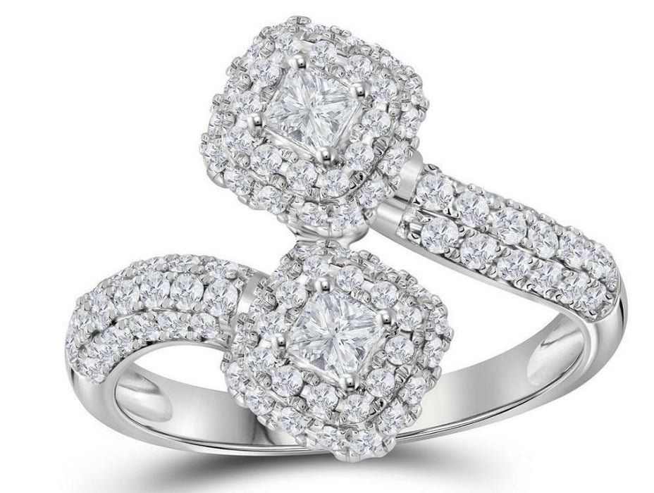 14kt White Gold Diamond 2 Stone Womens Bridal Engagement Ring 1/2 Cttw