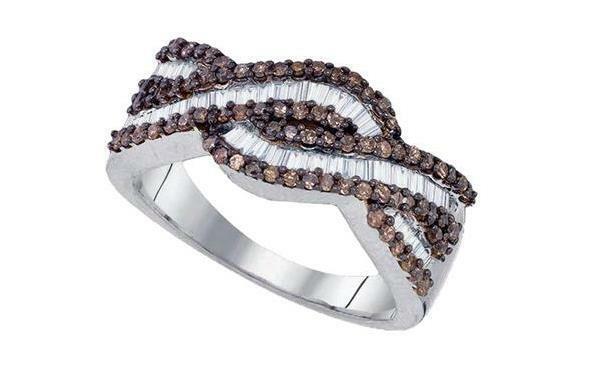 Sterling Silver Brown Diamond Woven Womens Band Ring 3/4 Cttw