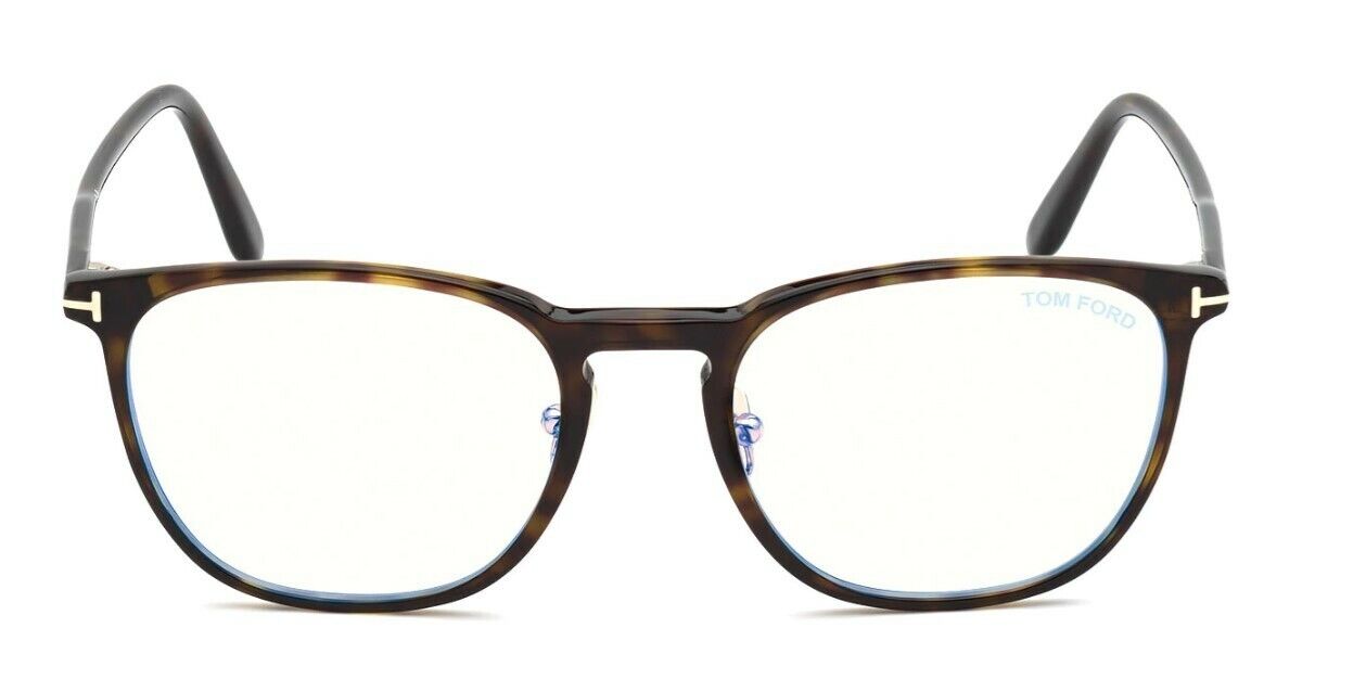 Tom Ford FT5700B 052 Shiny Classic Dark Havana Blue Block Round Men's Eyeglasses