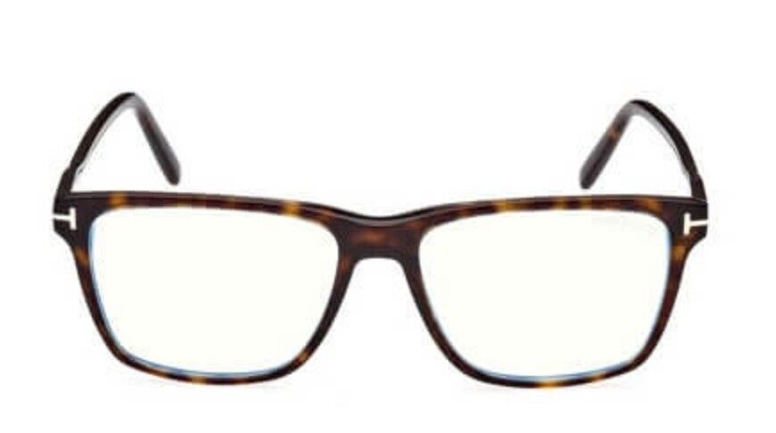 Tom Ford FT5817-B 052 Shiny Dark Havana /Blue Block Square Men's Eyeglasses