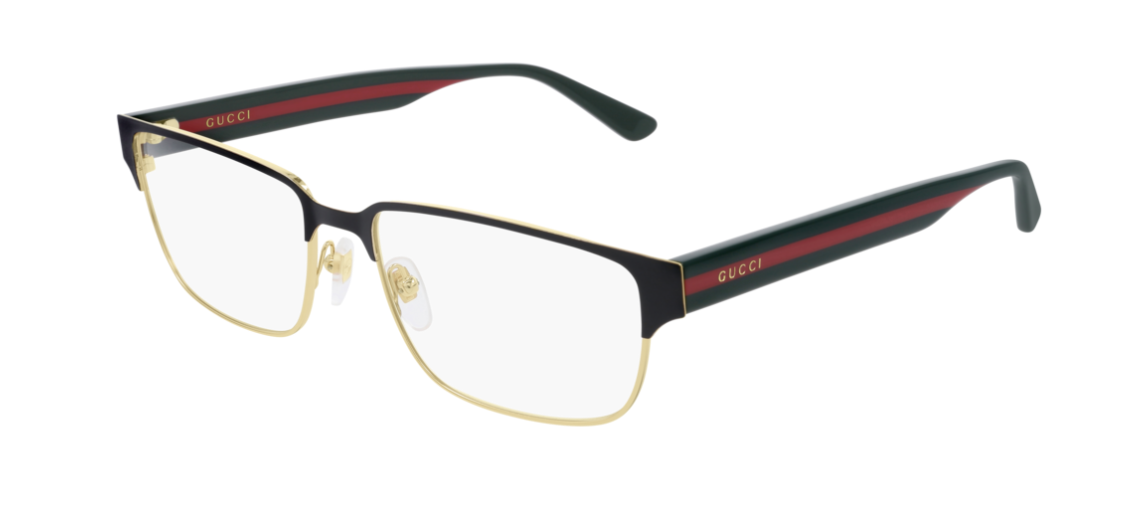 Gucci GG 0753O 001 Black Gold/Green Rectangle Unisex Eyeglasses