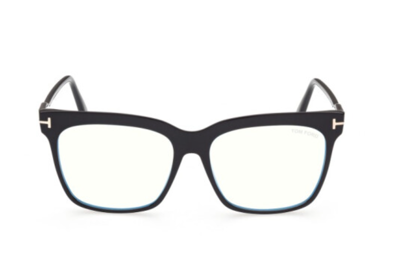 Tom Ford FT 5768-B 001 Shiny Black Blue Light Blocking Square Women Eyeglasses