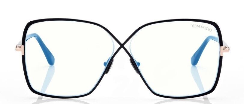 Tom Ford FT5841-B 001 Shiny Black/Blue Block Butterfly Women's Eyeglasses