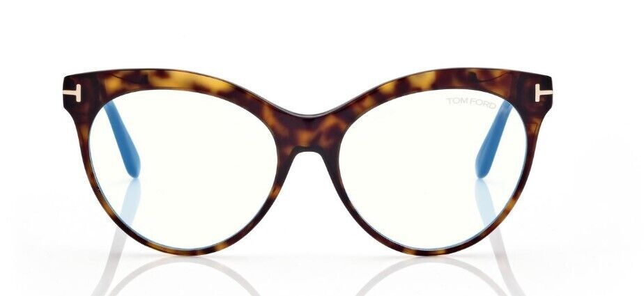 Tom Ford FT5827-B 052 Dark Havana/Blue Block Cat-Eye Women's Eyeglasses
