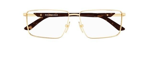 Balenciaga BB0247O 002 Gold-Havana Rectangular Men's Eyeglasses