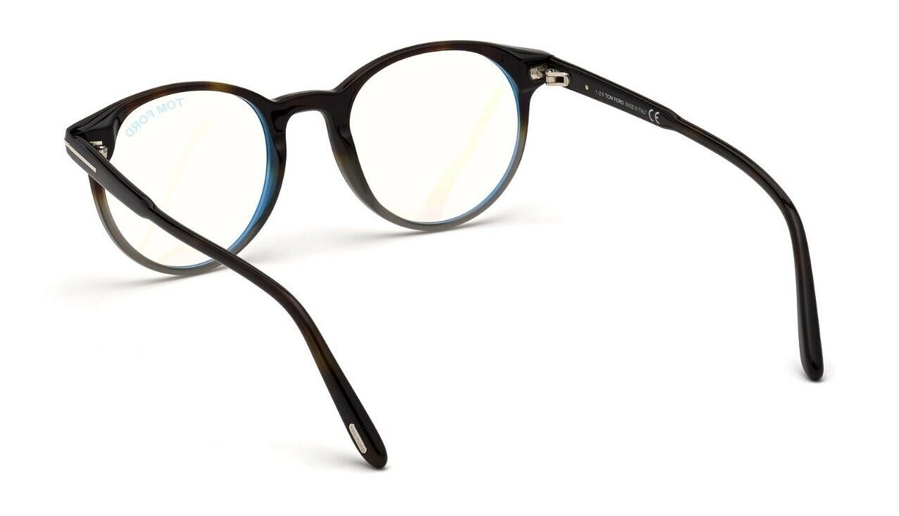 Tom Ford FT5695FB 056 Havana Blue Block Round Men's Eyeglasses