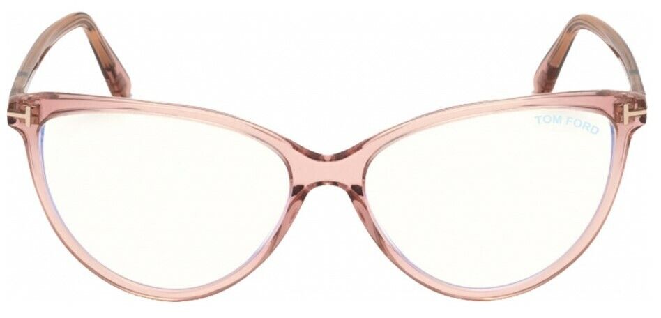 Tom Ford FT5743B 074 Shiny Transparent Pink Blue Block Women's Eyeglasses