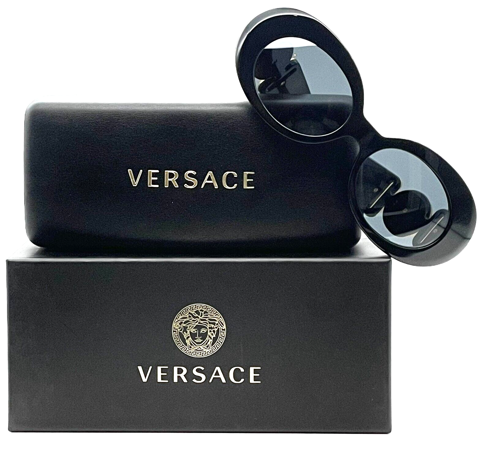 Versace VE4426BU GB1/87 Black-Gold/Dark Gray Oval Women's Sunglasses