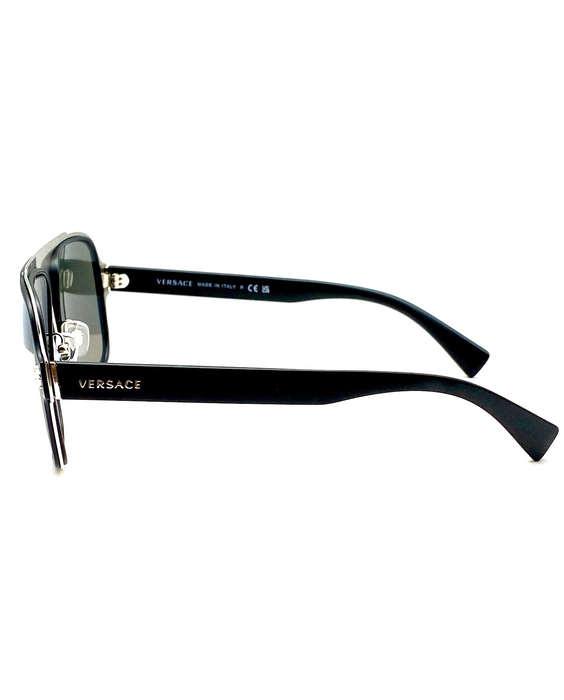 Versace VE2199 10006G Black/Light Gray Silver Mirrored Metal Unisex Sunglasses