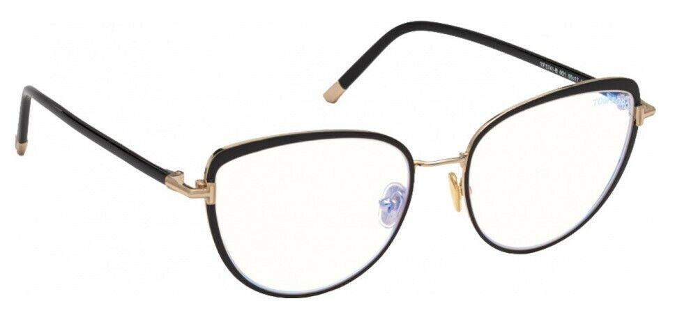 Tom Ford FT5741B 001 Black Enamel-Rose Gold Shiny Black / Blue Block Eyeglasses