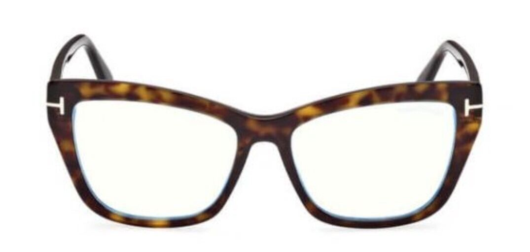Tom Ford FT5826-B 052 Dark Havana/Blue Block Cat-Eye Women's Eyeglasses