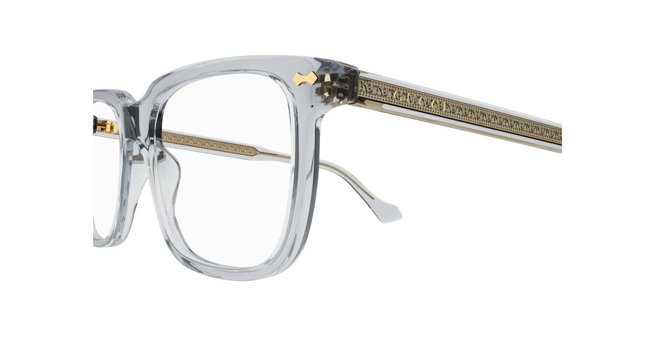 Gucci GG0737O 016 Transparent Grey Oversized Rectangular Men's Eyeglasses