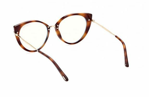 Tom Ford FT5815B 053 Shiny Blonde Havana Rose Gold Blue Block Cat-Eye Eyeglasses