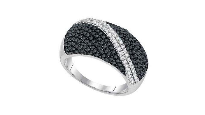10kt White Gold Black Diamond Womens Fashion Band Ring 1 Cttw