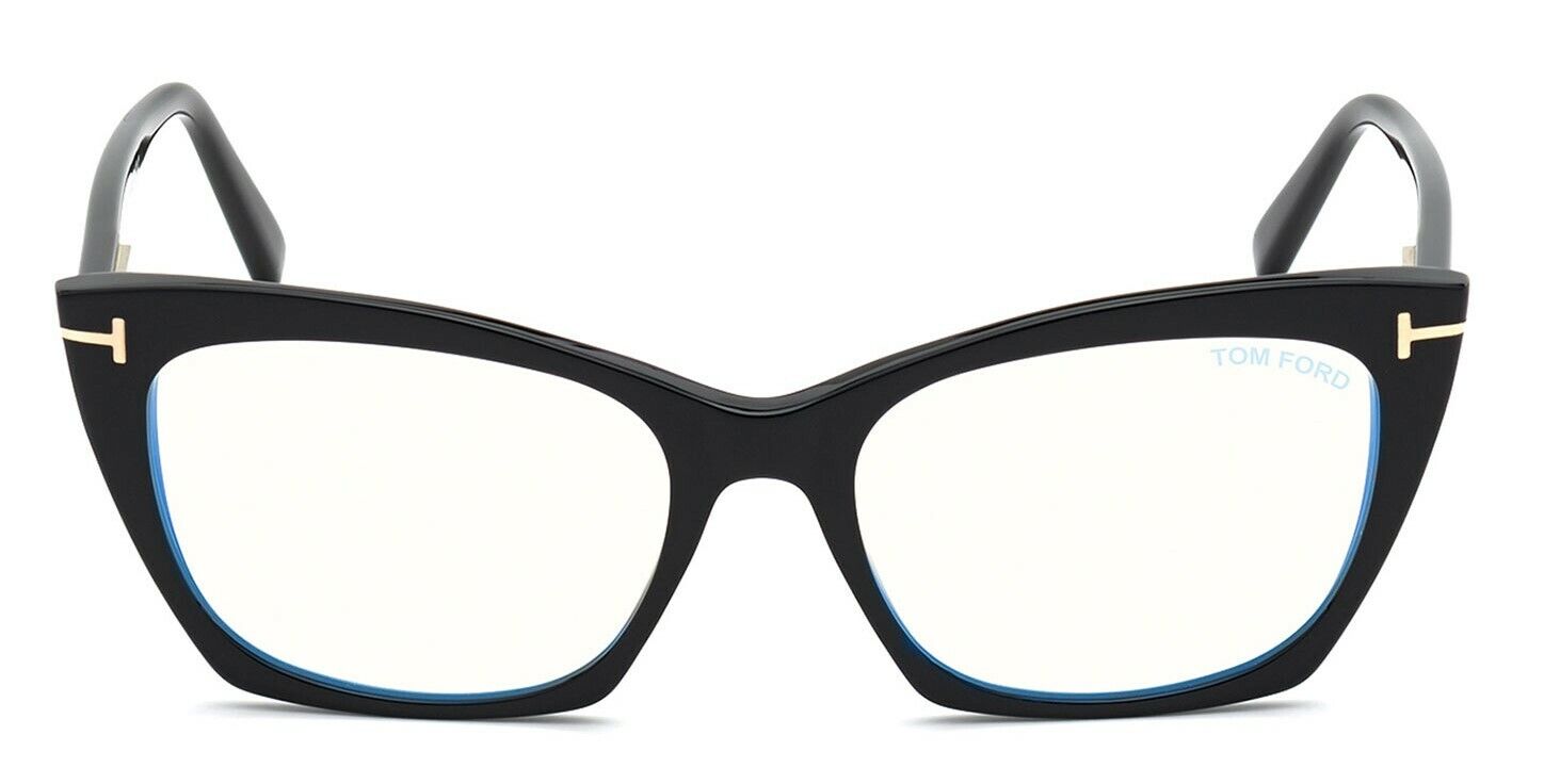 Tom Ford FT5709B 001 Shiny Black Blue Block Cat-Eye Women's Eyeglasses