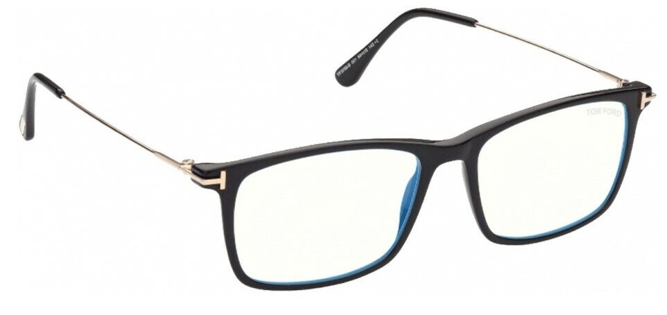 Tom Ford FT5758B 001 Shiny Black Shiny Rose Gold Blue Block Square Eyeglasses