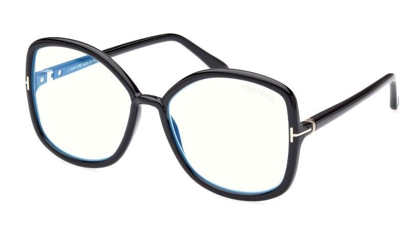 Tom Ford FT5845-B 001 Shiny Black/Blue Block Butterfly Women's Eyeglasses