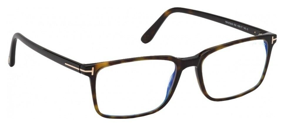 Tom Ford FT5735B 052 Shiny Dark Havana Blue Block Rectangular Men's Eyeglasses