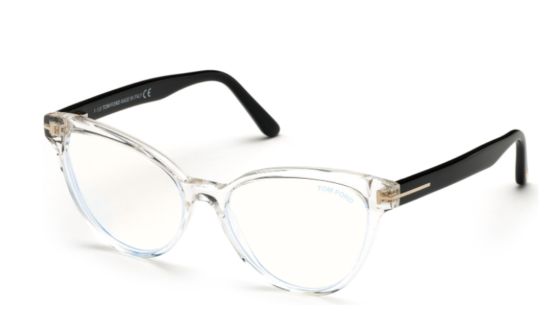 Tom Ford FT 5639B Shiny Crystal/ Black 026 Blue Block Cat Eye Women Eyeglasses