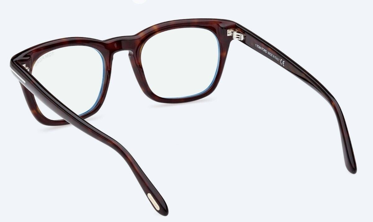Tom Ford FT5870-B 052 Shiny Dark Havana/Blue Block Square Men's Eyeglasses