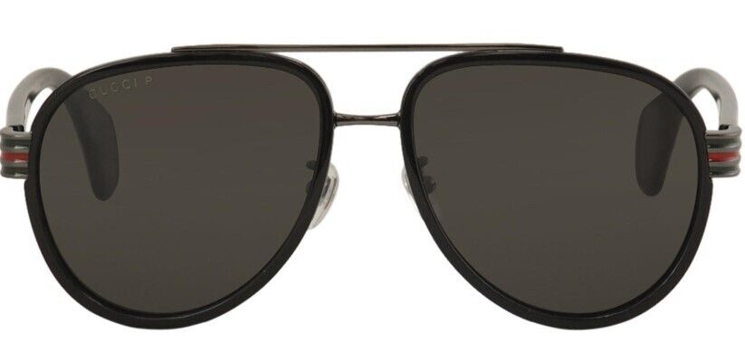 Gucci GG 0447S 001 Black/Grey Polarized Oversized Oval Men's Sunglasses