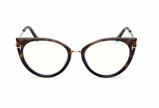 Tom Ford FT5815B 052 Shiny Classic Dark Havana Blue Block Cat-Eye Eyeglasses