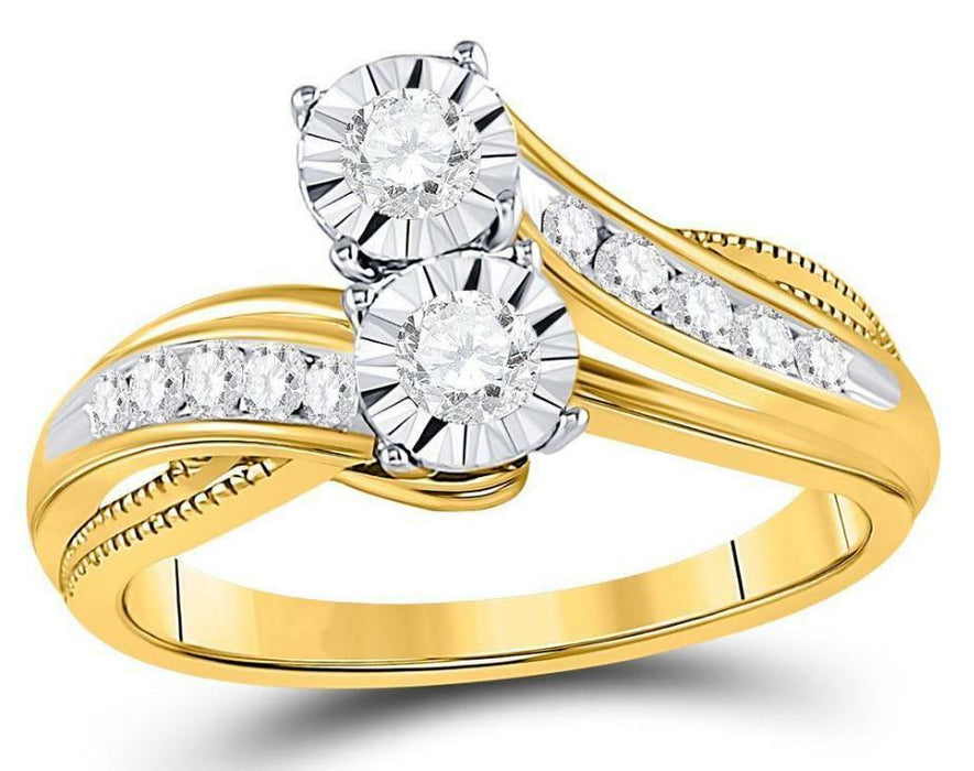 14kt Yellow Gold Diamond 2 Stone Womens Bridal Wedding Engagement Ring 1/2 Cttw