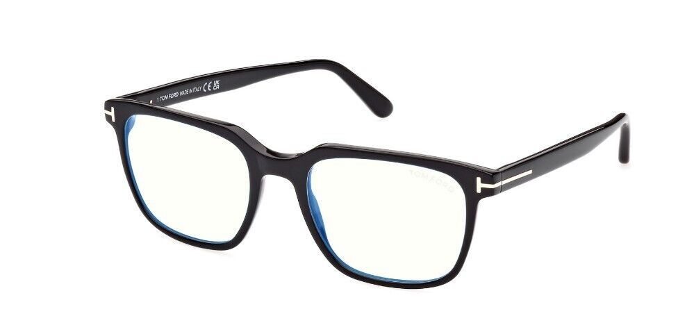 Tom Ford FT5818-F-B 001 Shiny Black /Blue Block Square Men's Eyeglasses