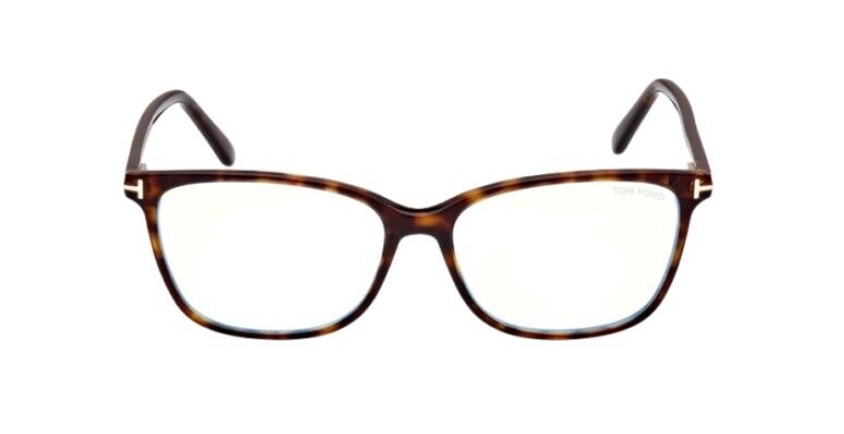 Tom Ford FT5842-B 052 Shiny Dark Havana/Blue Block Square Women's Eyeglasses