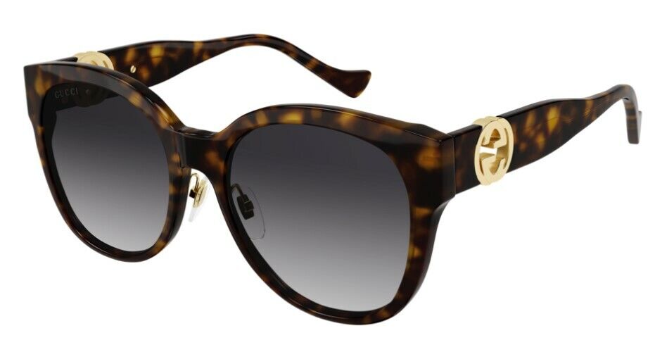 Gucci GG 1028SK 007 Havana Gradient Gray Round Cat-Eye Women Sunglasses