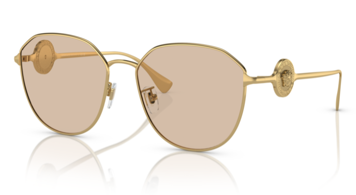Versace 0VE2259D 100293 Gold/ Light Brown Squared Women's Sunglasses
