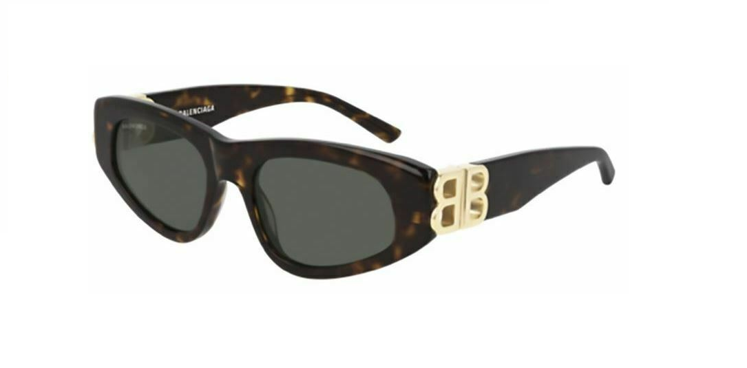 Balenciaga BB 0095S 002 Havana Gold/Green Oval Women's Sunglasses