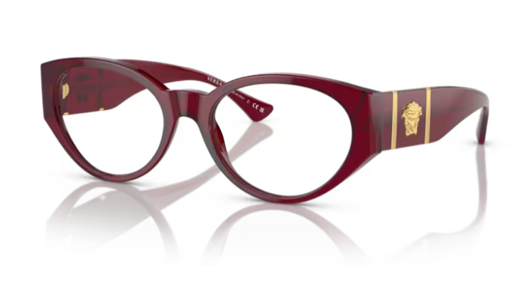 Versace 0VE3345 5430 - Bordeaux transparent/Clear Oval 54 mm Women's Eyeglasses