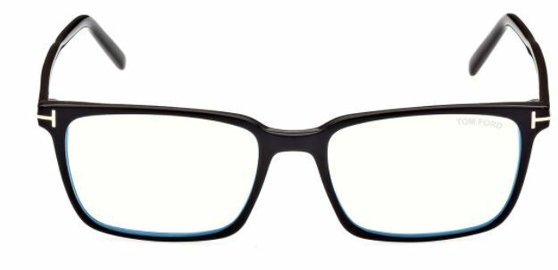 Tom Ford FT5802B 001 Shiny Black Blue Block Rectangular Men's Eyeglasses