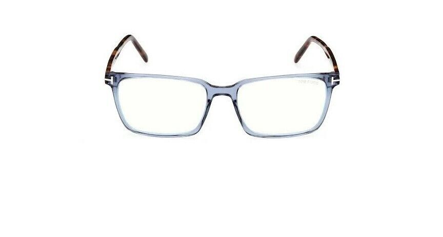 Tom Ford FT5802B 090 Shiny Transparent Blue Havana Blue Block Men's Eyeglasses