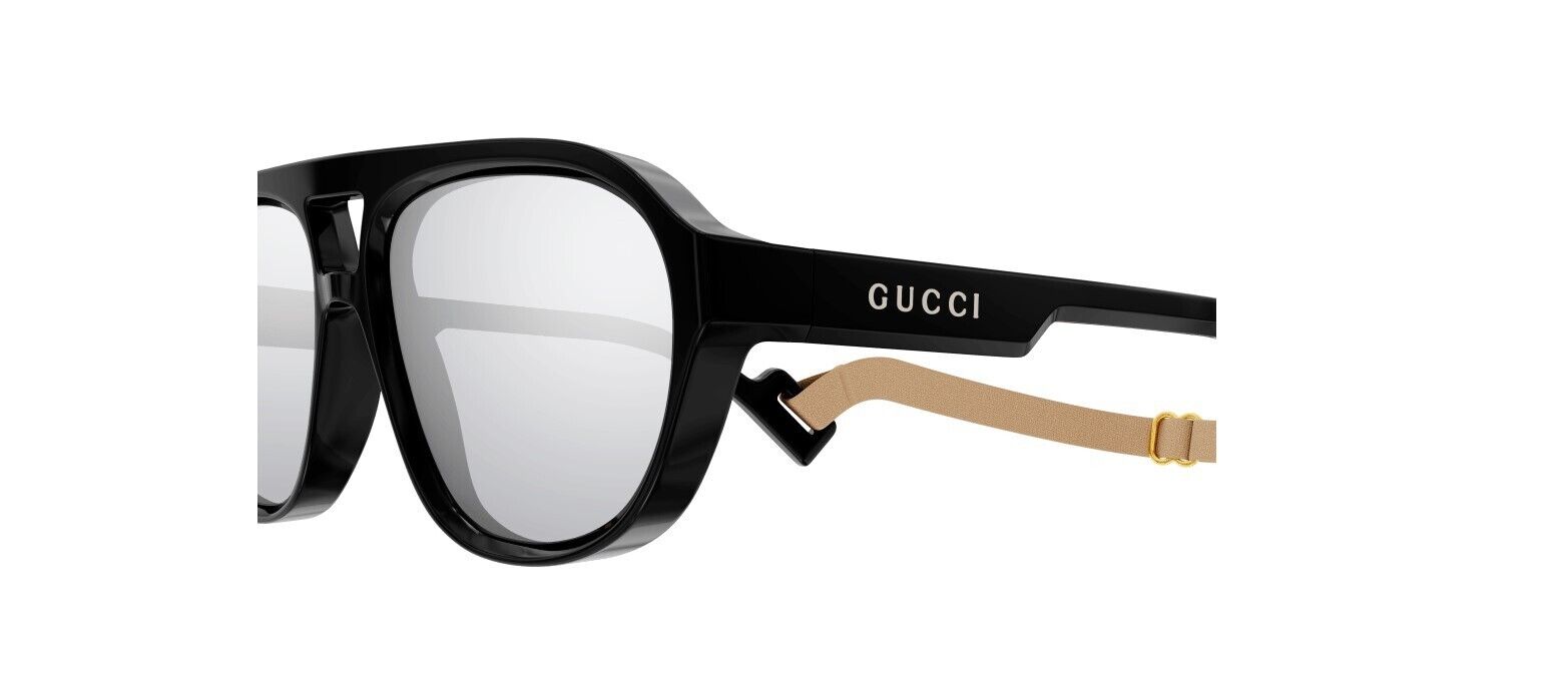 Gucci GG1239S 002 Black/Silver Double Mirrored Sunglasses with Gucci Lanyard