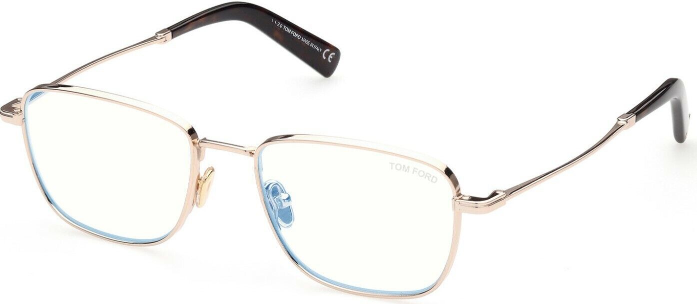 Tom Ford FT5748B 028 Shiny Rose Gold Blue Block Square Men's Eyeglasses