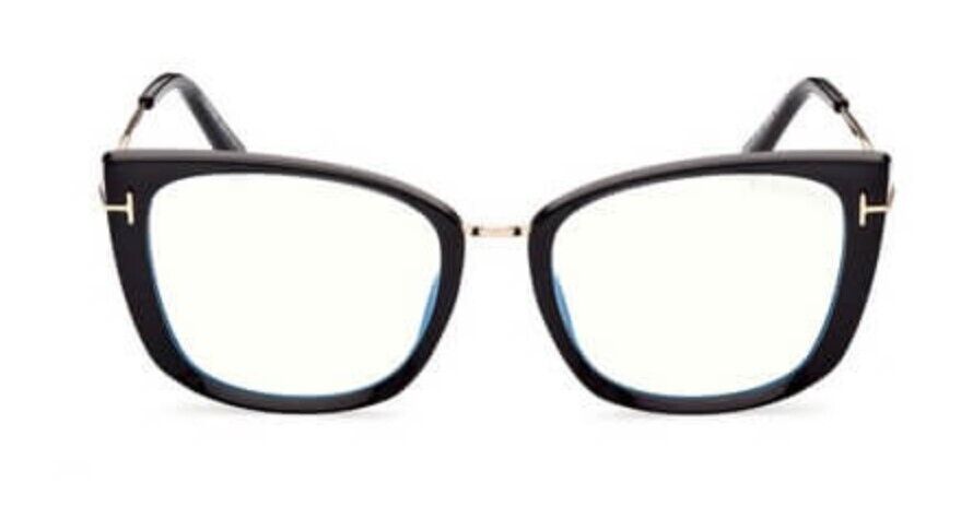 Tom Ford FT5816-B 001 Shiny Black/Blue Block Cat-Eye Women's Eyeglasses