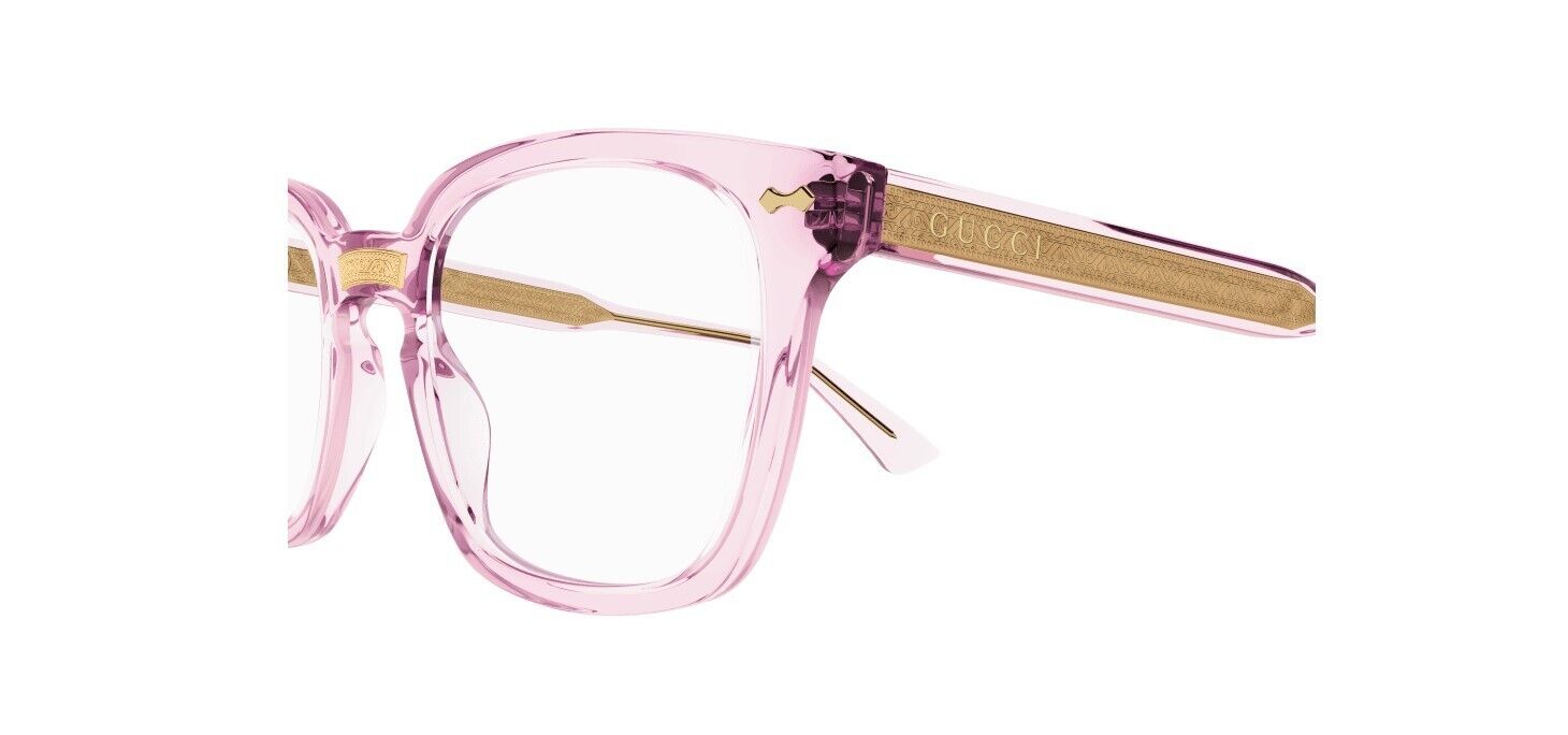 Gucci GG0184O 013 Transparent Pink with Gold Stripe Square Unisex Eyeglasses