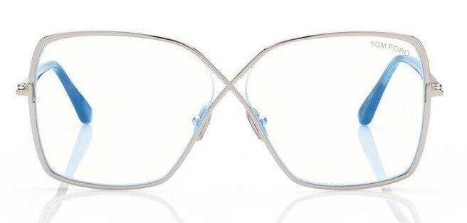 Tom Ford FT5841-B 016 Shiny Palladium/Blue Block Butterfly Women's Eyeglasses