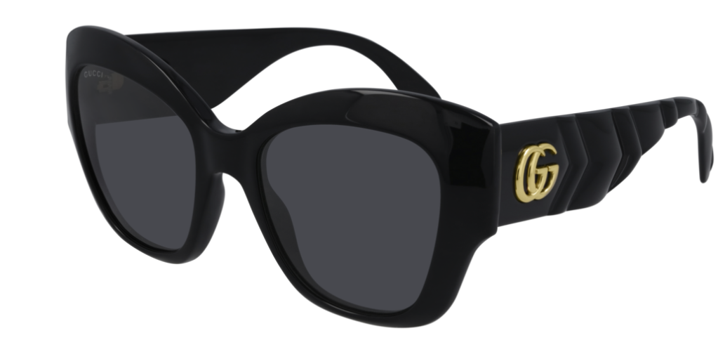 Gucci GG 0808S 001 Black/Gray Round Cat Eye Women's Sunglasses