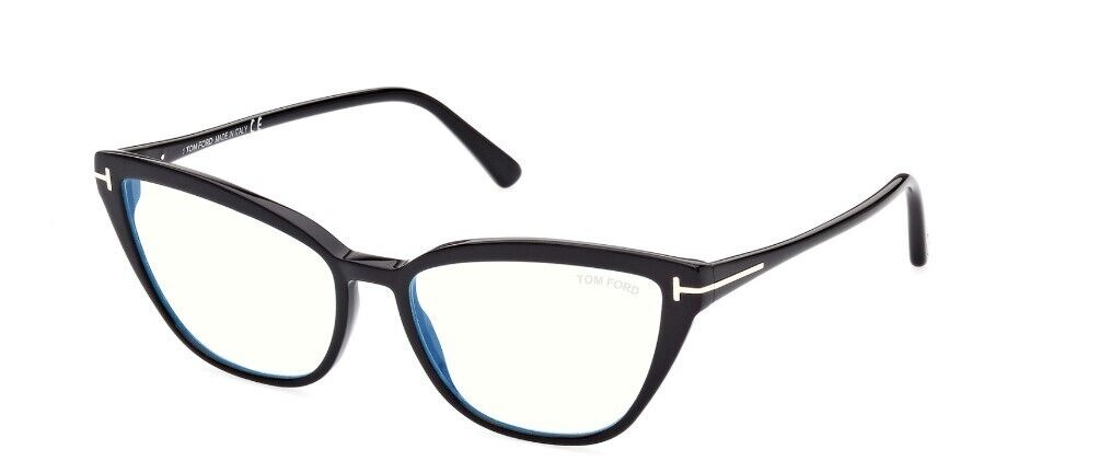 Tom Ford FT5825-B 001 Shiny Black/Blue Block Cat-Eye Women's Eyeglasses