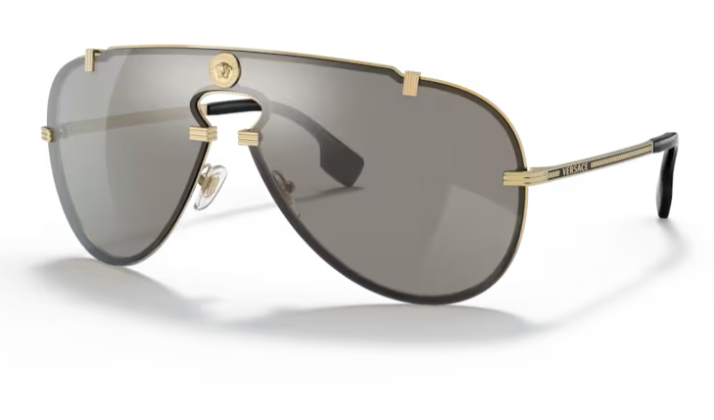 Versace 0VE2243 10026G Gold/Light grey mirror silver Oval Men's Sunglasses.